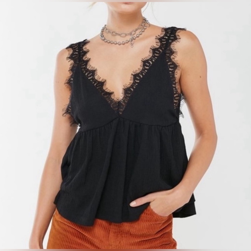 URBAN OUTFITTERS Black Lucy Lace Babydoll Boho‎ Festival Top Size S